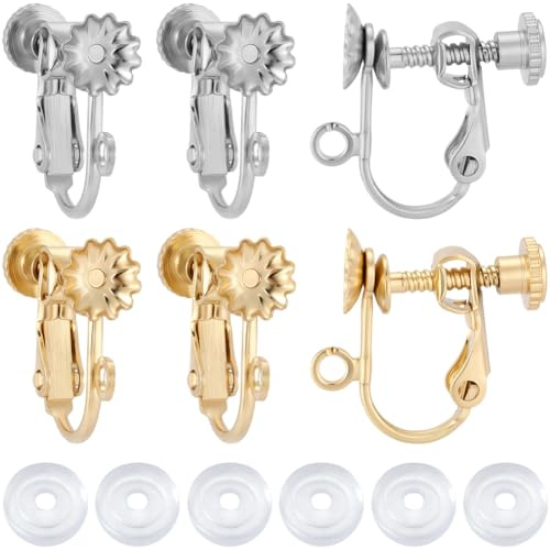 Beebeecraft 1 Box 20 Stück Clip On Ohrring Konvertern 18 Karat Vergoldet 316 chirurgischer Edelstahl Ohrhaken Mit Schraubverschluss Nicht Durchstochener Ohrring Konverter Mit Bequemen Silikonpolstern