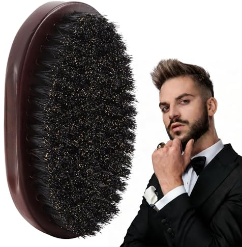 UOCAI Skäggborste i svinhår Antistatisk Glattgörande Borste med Naturligt Trähandtag Skäggvårdstillbehör för Män för Resor, Kam och Styling