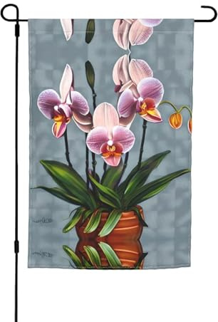 Drapeaux de patio imprimés orchidées florales, 30,5 x 45,7 cm, adaptés pour balcon, terrasse et décoration de pot de fleurs.