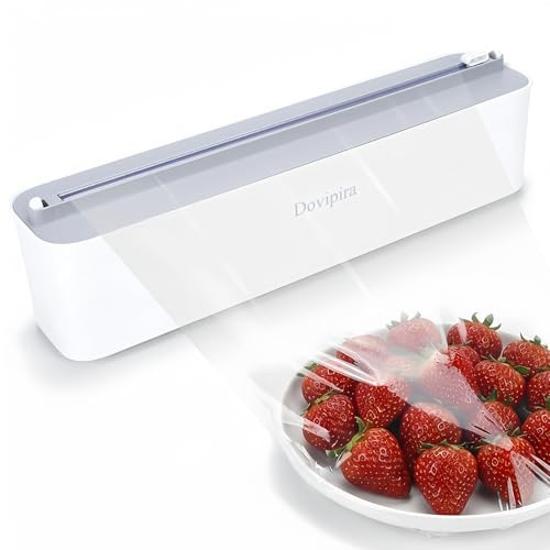 Dovipira Magnetic Plastic Wrap and Foil Dispenser with Cutter, Upgrade Large Size Fits Max 12.8In x 984Ft Cling Film, Adhesive Wall Mounted Aluminum Foil and Wrap Organizer Holder for Kitchen