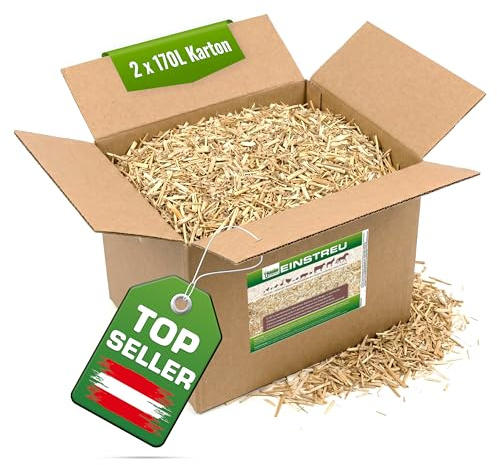 Jumbogras® Großtier- Pferdeeinstreu aus Miscanthus|Elefantengras|Chinagras-Häcksel, Streu statt Stroh, Holz, Säge-späne, Mehl, Pellets, für Box|Stall|Paddock Mist-frei (2 x 170l Vorratspack)