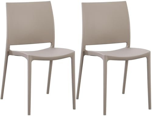 CLP Gartenstühle 2er Set stapelbar wetterfest Meton, Gartensessel mit Lehnen UV-beständig, Outdoorstühle aus Kunststoff bis 150 kg belastbar | Farbe Taupe