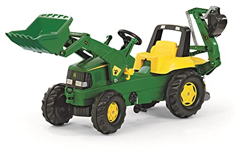 Rolly Toys Traktor / rollyJunior Trettraktor John Deere (mit Lader und Heckbagger, für Kinder ab 3 Jahren, Flüsterlaufreifen) 811076