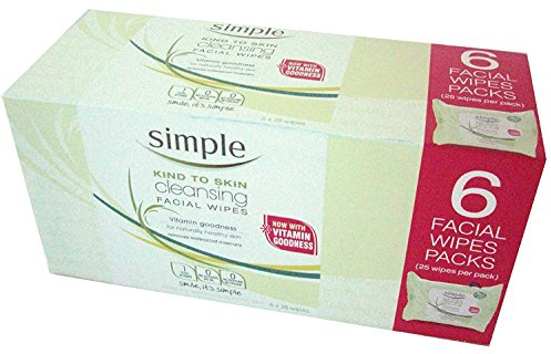Simple Kind to Skin Facial Wipes for Women, Gentle Cleansing, 6 Pack Set