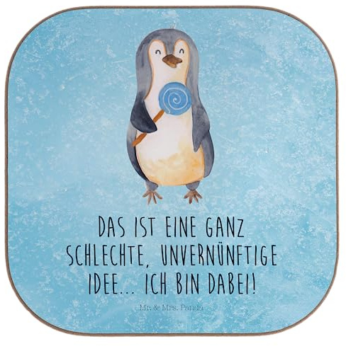 Mr. & Mrs. Panda Untersetzer Glas Pinguin Lolli - Geschenk, Holzuntersetzer, Coaster, Unvernünftig, Spruch, Tassenuntersetzer, Süßigkeiten, Pinguine, für Gläser, gläseruntersetzer