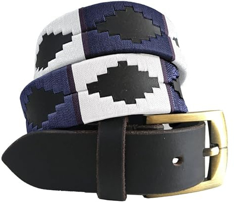 Carlos Diaz Cinturón Polo de Cuero Bordado Marrón Premium de Diseñador para Hombres Mujeres Unisex (85 cm / 32-34 Inches)