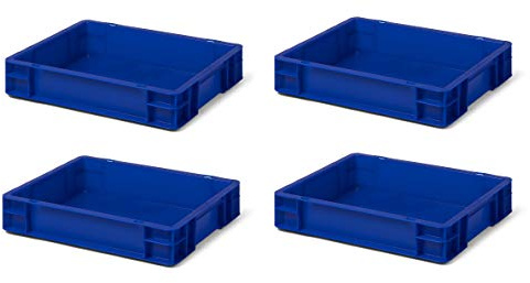 1a-TopStore 4 Stk. Transport-Stapelkasten TK475-0, blau, 400x300x75 mm, PP, 6 Liter, 25 kg Traglast, made in Germany