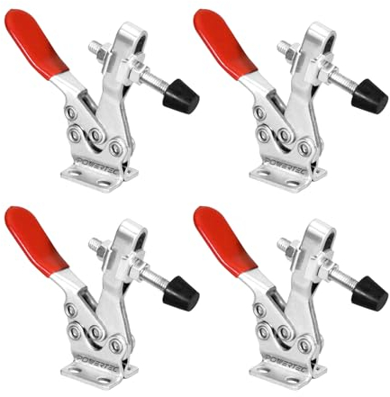 POWERTEC 4PK Toggle Clamp, 500 lbs Holding Capacity, 225D Quick Release Horizontal Clamps w/Antislip Rubber Pressure Tip for Woodworking Jigs and Fixtures, Welding, Drill Press, Crosscut Sled (20326)