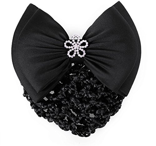 QHP Haarspange Haarschleife Classy mit Haarnetz und Glitzersteinen (Schwarz)
