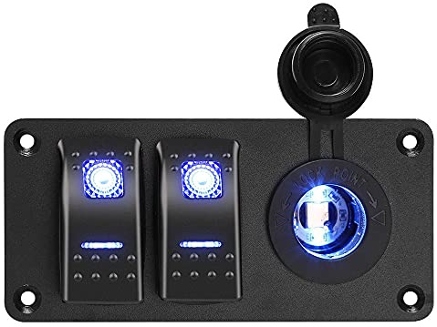 Meipire Impermeabile Car Switch Panel 2 Interruttore a levetta + Fessura per accendisigari da incasso per auto, barca, camion, camper, caravan
