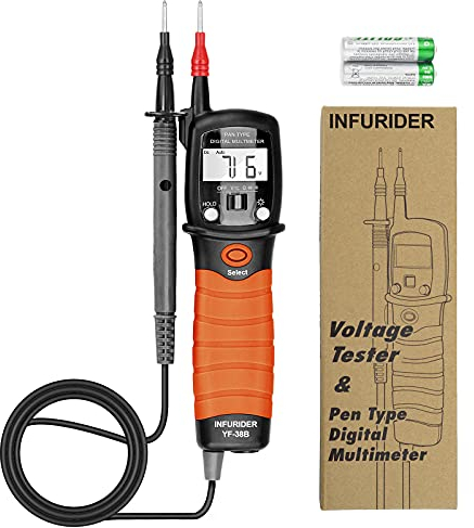 INFURIDER Digital Pen Type Multimeter, YF-38B Handheld Auto-ranging Volt Tester for DC AC Voltage, Resistance, Ohm Volt Test Meter with Diode Continuity Tester(Orange)