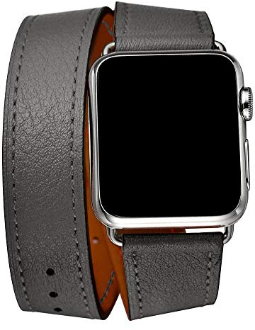 Fsavlroy Cuir Bracelet,Compatible avec Apple Watch Bracelet 40mm 41mm 42mm 44mm 45mm 46mm 49mm,Femme Cuir véritable Double Tour Bracelet de Remplacement pour iwatch Series 11 10 9 8 7 6 5 4 SE