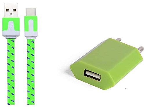 Pack Chargeur pour Microsoft Surface Pro X Smartphone Type C (Cable Noodle 1m Chargeur + Prise Secteur USB) Murale Android (Vert)