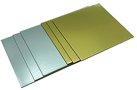 KITCHENDREAM Cake Board Set, Kuchenplatte, Eckig, Gold und Silber, 3 mm Dicke Pappe, zum Servieren und Transportieren von Kuchen und Torten, auch für Party-Buffets, 3 STK. 25x25cm
