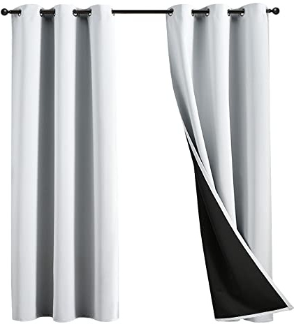 JSFLY 100% Blackout Curtains 63 inch Length for Bedroom, Thick Noise Reduction Thermal Insulated Grommet Window Drapes Room Darkening Curtains for Living Room, 2 Panels (42x63 inches,Off White)