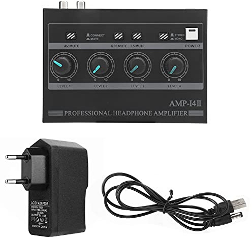 Amplificador de auriculares Ferroaleación de 4 canales, fondo antideslizante, mono/estéreo, monitor, amplificador de auriculares(Enchufe de la UE)