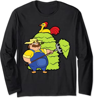 Pitchfork Hayfork Chicken Agriculture Farmer Farm Farming Long Sleeve T-Shirt