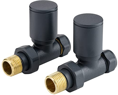 Sandy Beach Grey Straight Radiator Valves - Anthracite Radiator Valves, Grey Towel Radiator - 15mm