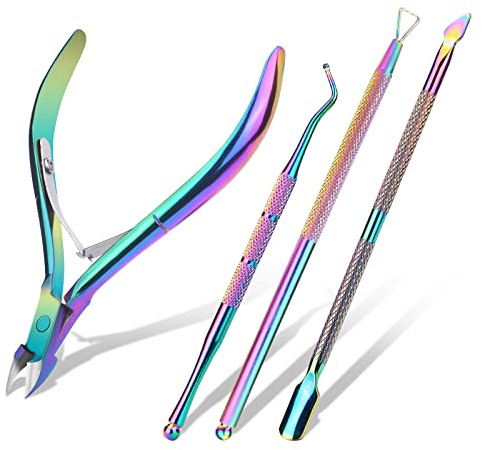 ACWOO Cuticle Nippers, 4 In 1 Cuticle Remover Scissors Cutters with Cuticle Pusher Manicure Tools, Heavy Duty Stainless Steel Cuticle Clippers, Nail Toenail Clippers for Repair Damaged Nails