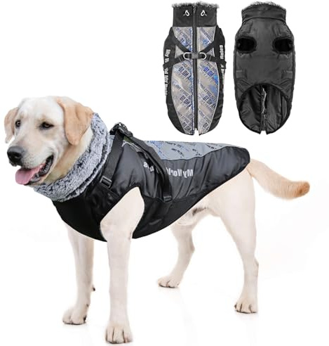 PETCUTE Wasserdichter Hundemantel für kleine Hunde,Reflektierende,Verstellbar,Winter Hundejacke mit Geschirr,Winddichte Haustierkleidung Outfit für kleine mittelgroße Hunde,6XL