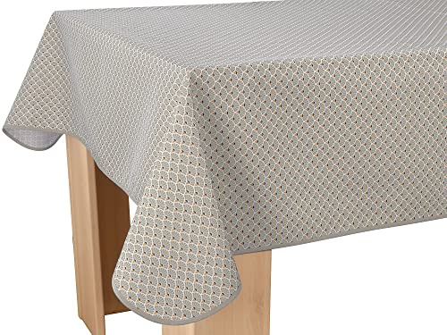 Le Linge de Jules Nappe Anti-Taches Paon Ficelle - Rectangle 150 x 300 cm, Beige, Noir, Safran