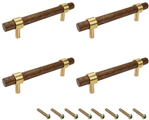 Tsnamay Drawer 5.51/140mm Pulls Brass Walnut Kitchen Wardrobe Cabinet Hardware Pull Handle with Screw, 4Pcs