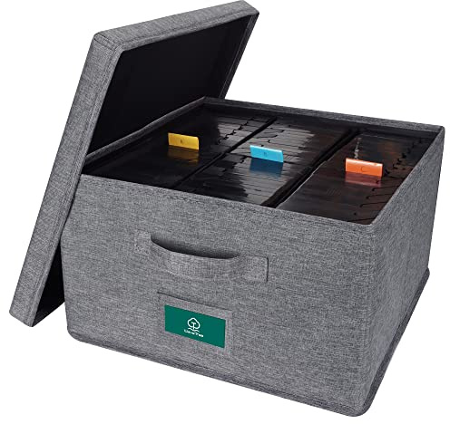 TWAVETREE VHS Aufbewahrungsbox Mit Deckel - Praktischer Koffer Mit Index-Etiketten, 36,7 x 34,9 x 21,6 cm - Halter Und Aufbewahrungsbehälter Für Bis Zu 42 Bänder