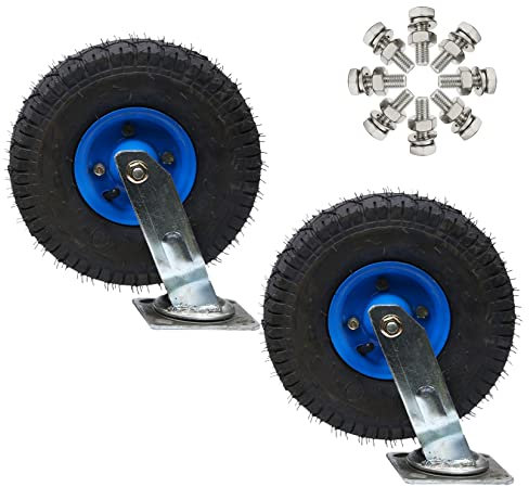 WORDFUN 200mm 250mm Schwerlast Luftreifen Gummi Rollen 2 Stück, Plattformwagen Rad Mit Bremse, Doppellager Transport Lenkrolle, Einzelradbelastung 200 Kg, Für Möbel Paletten Plattformwagen