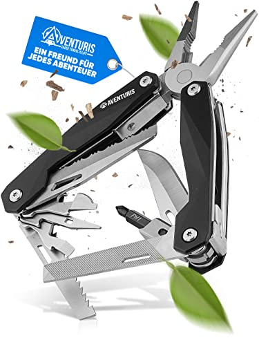 AVENTURIS® Multitool-Werkzeug-Edelstahl mit 21 Funktionen. Ein Multifunktionswerkzeug DAS gadgets für männer, Multitool mit klappmesser, Zange und Schraubendreher, Multifunktionstool