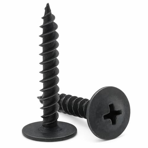 4.2mm x 13mm Keple Wafer Head Self Tapping Screw Black Phosphate, Modified Truss Head Wood Screws, Carbon Steel Fine Thread Phillips Drive, Pozi Flanged Head for Sheet Metal and Plasterboard (50 pcs)