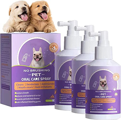 Zahnreinigungsspray für Hunde und Katzen, Haustier-Mundspray, saubere Zähne, Haustier-Atem-Lufterfrischer-Spray, beseitigt schlechten Atem, Zielstein und Zahnbelag (3 Stück)