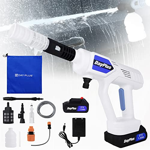 Nettoyeur haute pression sans fil Pistolet de nettoyage haute pression portable 30 bar Mini kit de nettoyeur haute pression avec batterie 1,5 Ah Buse réglable 4 en 1 Tuyau de 5m pour lavage de voiture