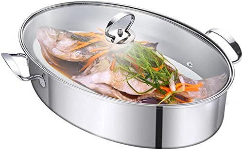 8Qt Vaporiera per Pesce Ovale, Pentole per Pentola per Pesce al Vapore in Acciaio Inossidabile 304 con Griglia, Padella in Ceramica, Mandrino per Pesce al Vapore, Zuppa Bollente,Si