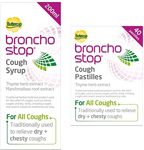 Bronchostop Cough Syrup - for the Relief of Any Cough - 200 ml & Cough Pastilles – Traditionally Used to Relieve Any Type of Cough - Pack of 40 On-the-Go Pastilles