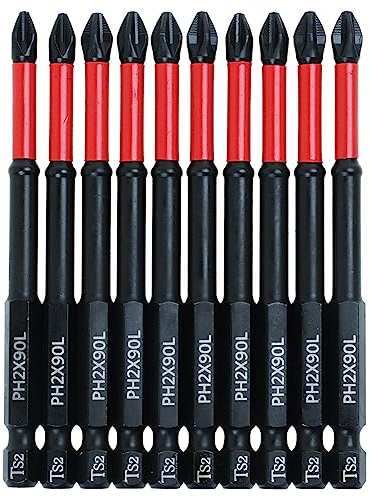 AUTOTOOLHOME 10 Pack Phillips PH2 Magnetic Anti Slip Screwdriver Bit Set 3-1/2 Length TS2 Anti-Slip Long Drill Bits Impact Driver Bits