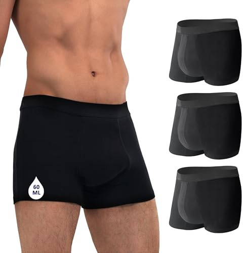 KARSWATT Ropa interior de absorción lavable para incontinencia urinaria para hombres, calzoncillos tipo bóxer reutilizables a prueba de fugas, protección contra fugas de vejiga, paquete de 3 (M,