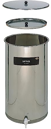 Speidel Edelstahlfass Saft 65 Liter mit Auslaufhahn, Saftfass 65l für Most, Wein, Likör und Obstsaft, Edelstahlbehälter mit Öl Schwimmdeckel, Saftlagerung, Fass zum Säfte lagern, Hahn zum Zapfen