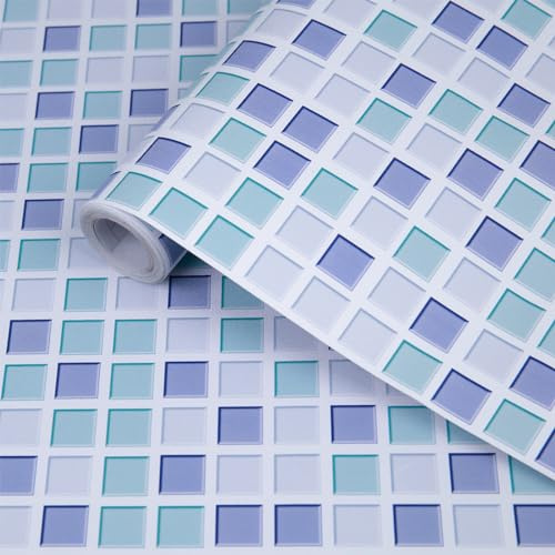 Hode Klebefolie Mosaik Selbstklebend Folie Fliesenaufkleber Bad Fensterbank | 60X500cm Fliesenfolie Selbstklebend Tapeten für Bad Küche Arbeitsflächen Vinyl Badezimmer Küchenwände Wasserdichte Blau