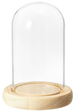 PATIKIL 4.7x2.8 Clear Cloche Glass Dome, Glass Bell Jar Display Case Tabletop Centerpiece with Wooden Base for LED Light Plants Home Decor