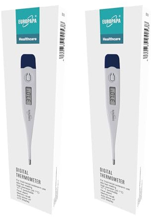 EUROPAPA 2 Stück Digitales Fieberthermometer für Babys, Kinder und Erwachsene, Thermometer für oral, axillar oder rektal, wasserdicht mit Fieberalarm (Dunkelblau)