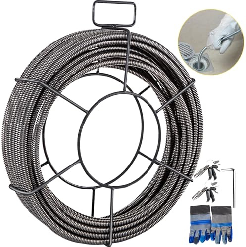 VEVOR Drain Cleaning Cable 100 FT x 3/8 Inch, Solid Core Steel Sewer Cable with 4 Cutter for 2 to 4 Pipes, Sewer Auger Cleaner Cable for Sink, Floor Drain, Toilet