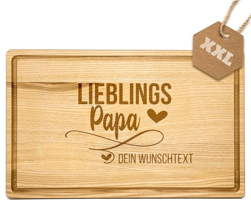 PR Print Royal Großes Holzbrett mit Gravur - Eschenholz, 40 x 25 x 2 cm - Lieblingspapa - Schneidebrett personalisiert, Geschenke für Papa zum Geburtstag | personalisiertes Geschenk