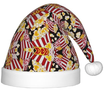 Festliche Weihnachtsmannmütze mit Popcorn-Druck für Kinder – eine bequeme, bedruckte Weihnachtsmütze, ideal für Neujahr und festliche Feiertagsfeiern