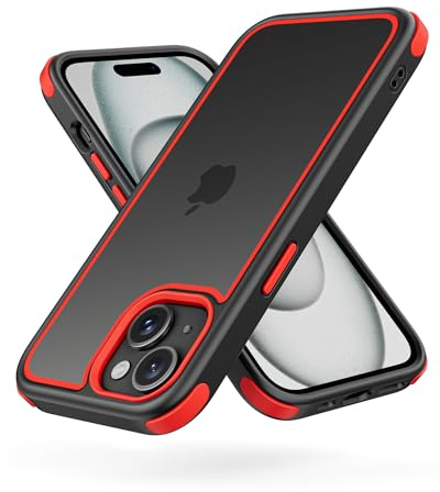 MobNano Ultra Durchsichtig Hybrid Handy hülle für iPhone 15 Hülle, Stoßfest Silicone Bumper Schutzhülle Shockproof Transparent Fallschutz i Phone 15 Case for Kinder - Schwarz/Rot