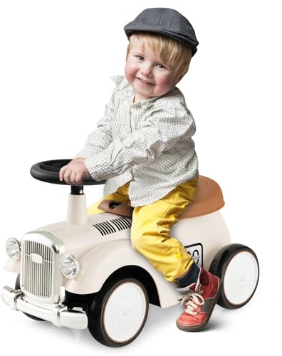 GOPLUS Correpasillos para Bebés de Estilo Retro, Coche Infantil con Sonido y Almacenamiento, Vehículo de Juguete para Niños con Ruedas EVA, 58x27x34 cm, Carga Máxima 25kg, 18+ Meses, Blanco