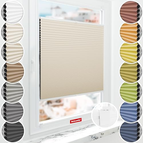 Schuette® Wabenplissee ohne Bohren zum Kleben ● Blackout x Honey ● The Dune (Beige) ● 70x230cm (Breite x Höhe) ● Suprafix Klebehalter & Schraubhalter 2in1 ● Bequeme Montage