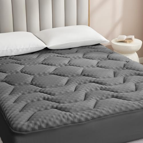 EHEYCIGA Memory Foam Mattress Topper Kingsize Bed, 150x200x3cm, Dark Grey | Pressure Relief, Gel Mattress Pad, Extra Deep Pocket, Bamboo Breathable Mattress Cover, Soft Supportive