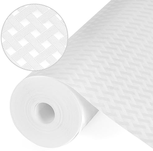 Origuuds Tappetino per Cassetti, Tappetini Non-Adesivo EVA Plastica Rivestimento Cassetti per Cassetto Frigorifero Cucina Ripiani (Bianco/50cm x 600cm)