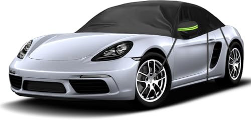 Half Car Cover Compatible with Porsche Boxster/Cayman 718/986/987/981 1996-2025, Custom-fit Soft Top Roof Protector Car Cover All Weather Car Windshield Snow Cover with Windproof Strap and Metal Hooks