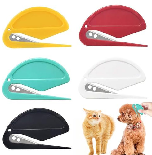 ZLXFT 5-teiliger Entfilzungsmesser Katze, Brieföffner, Geschenkpapierschneider, Schiebeschneider für Weihnachten, Entfilzer Katze Langhaar, Knoten Entferner Katze, Knotenkamm für Katzen